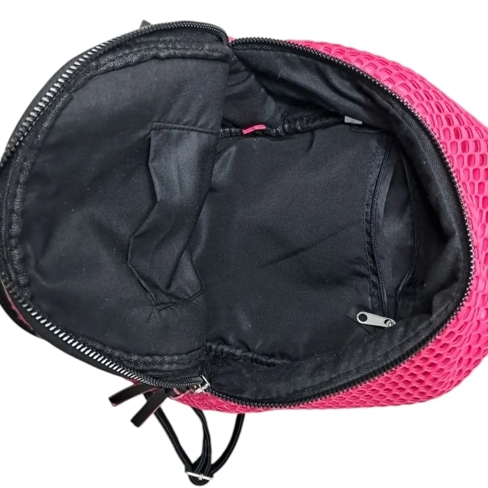 Mesh Pink and Black Backpack with Textured Design